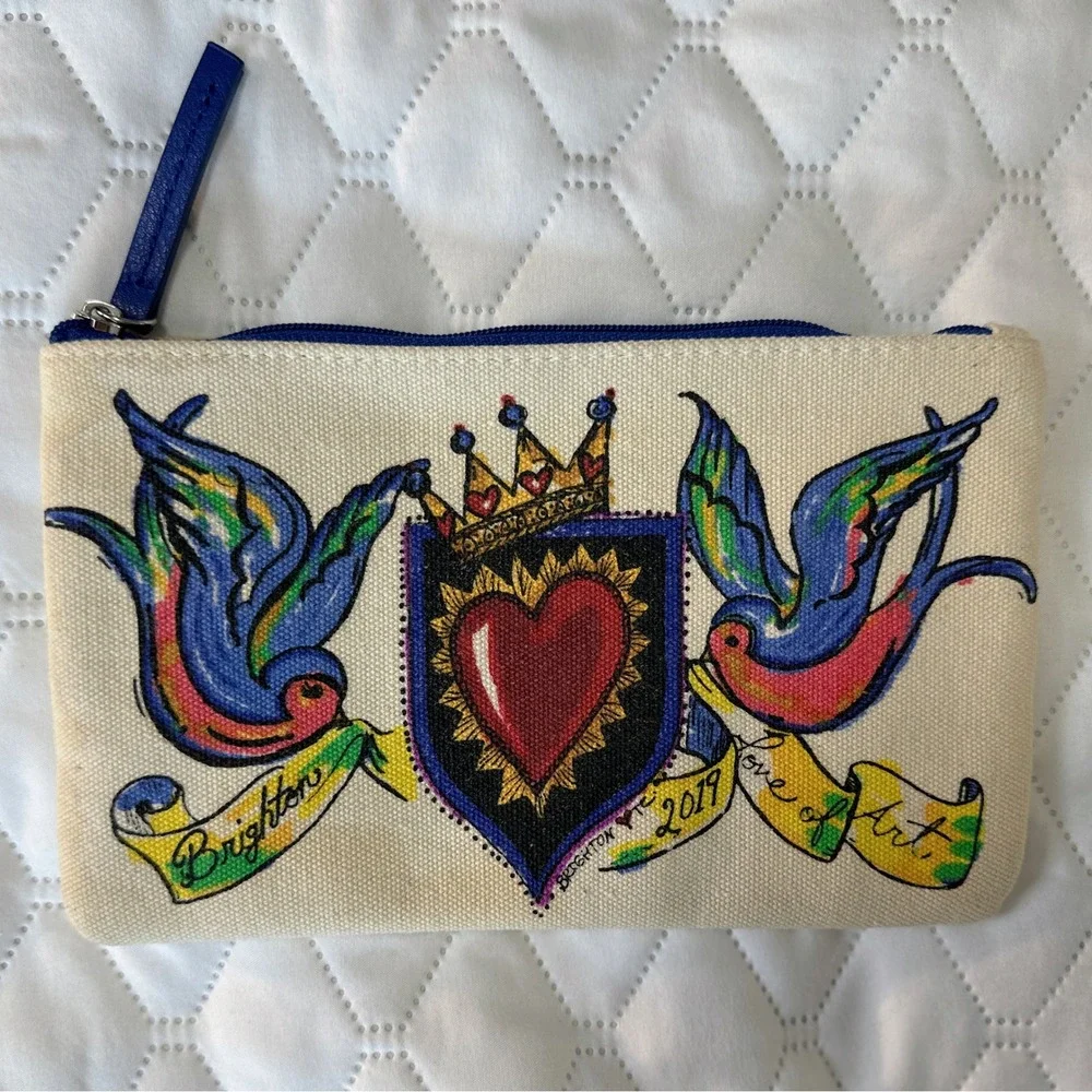 Brighton Pouch Womens Small Cream Love of Art 2019 Tattoo Heart Canvas bag